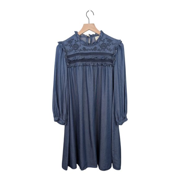 Kate Spade ♠️ Embroidered Indigo Chambray Dress | Medium | Rare Style - Picture 2 of 9